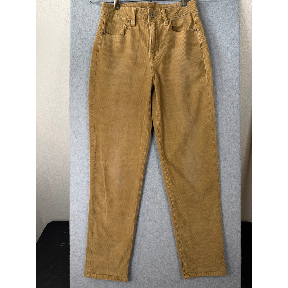 American Eagle Mom Straight Corduroy Pants Tan Khaki High Waisted Size 2 Regular